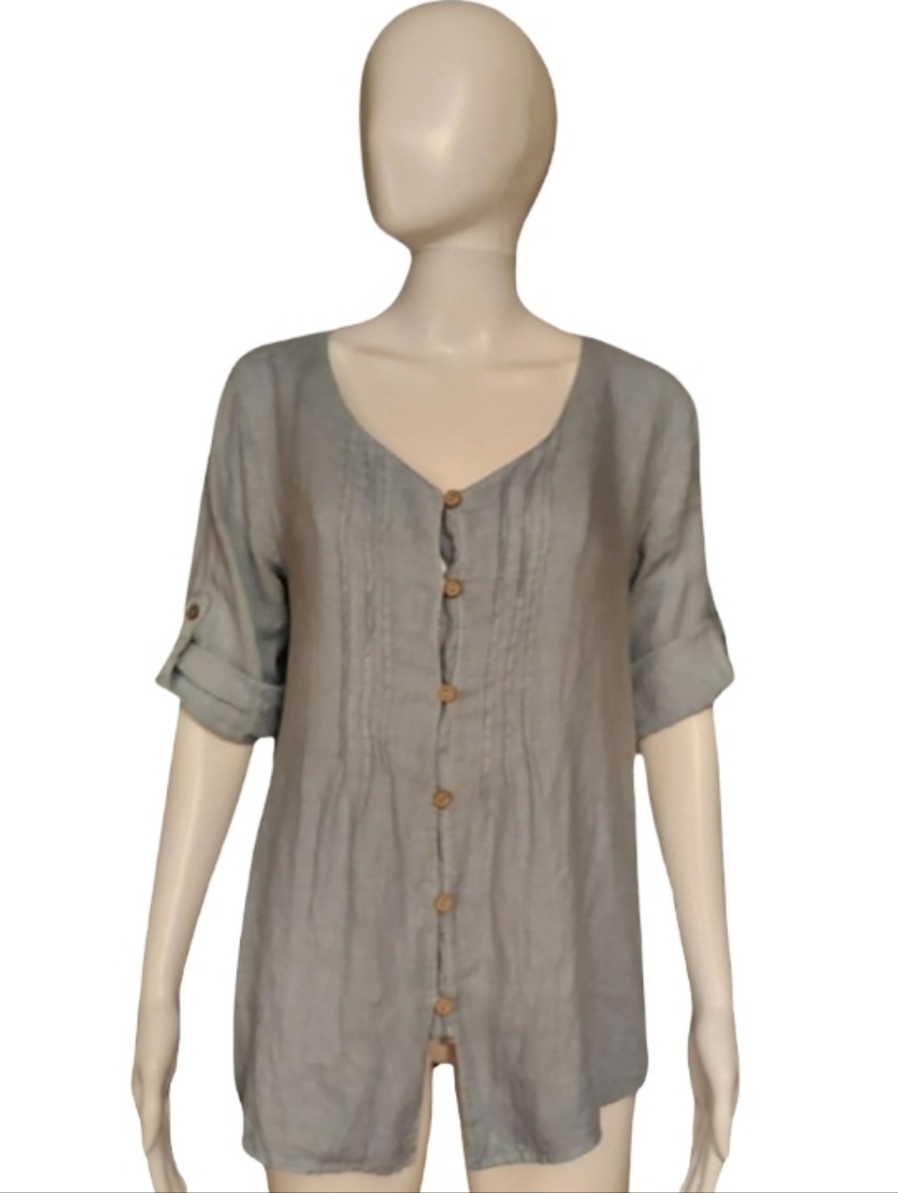 Lungo L'Arno Eyelet Pintuck Button Down Linen Shirt